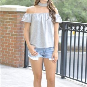 Everly heather gray off the shoulder choker top